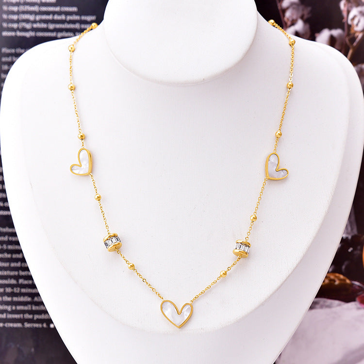 Wholesale Titanium Steel  small waist zircon necklace white shell love clavicle chain