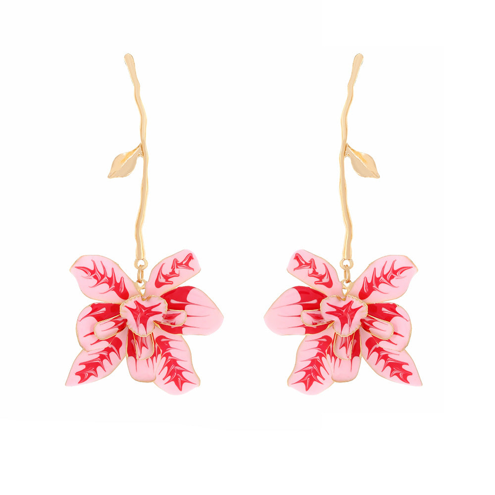 Wholesale Long Alloy Oil Drop Flower Pendant Earrings