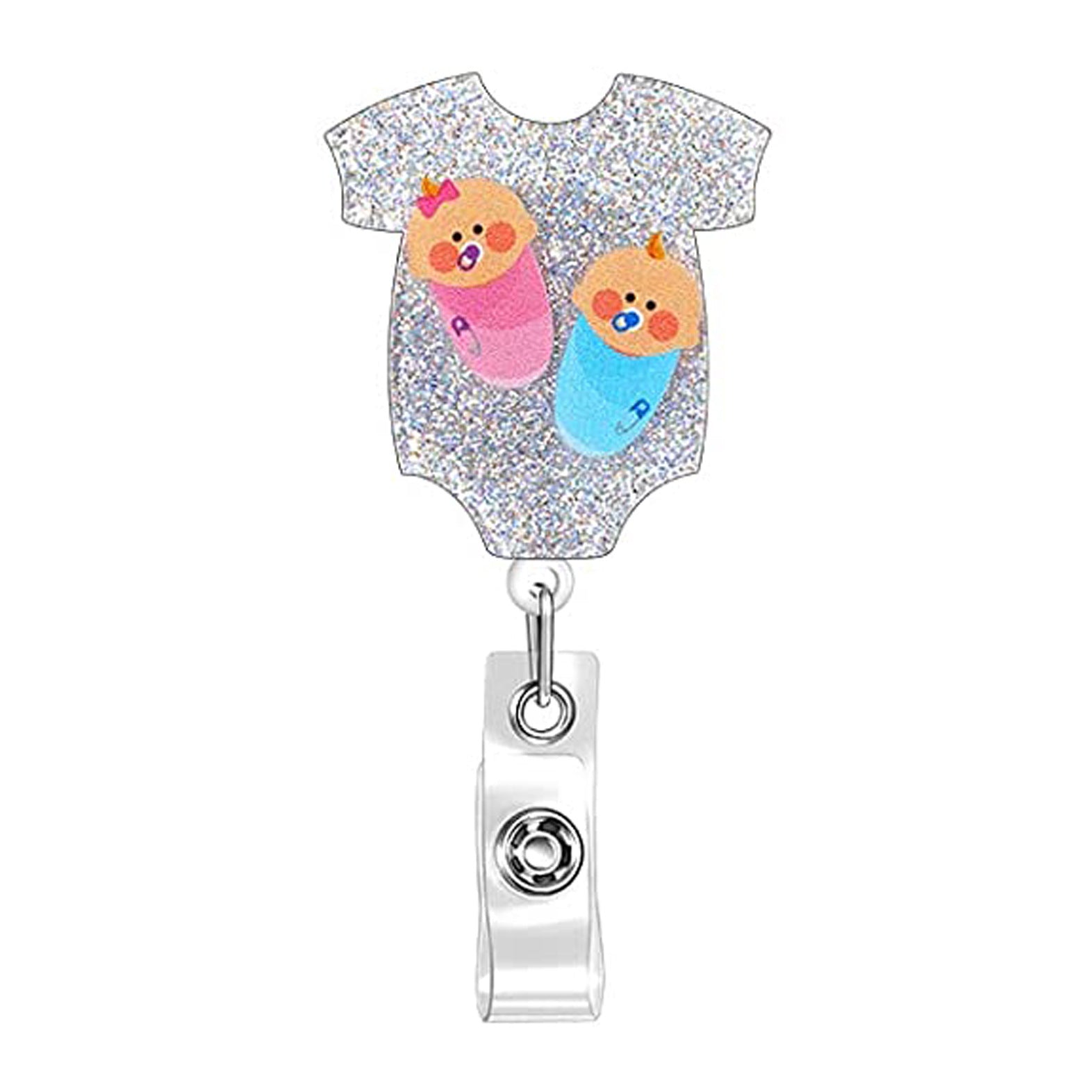 Wholesale Badge Reels Glitter Acrylic Baby Bottle Rainbow Retractable Keychain