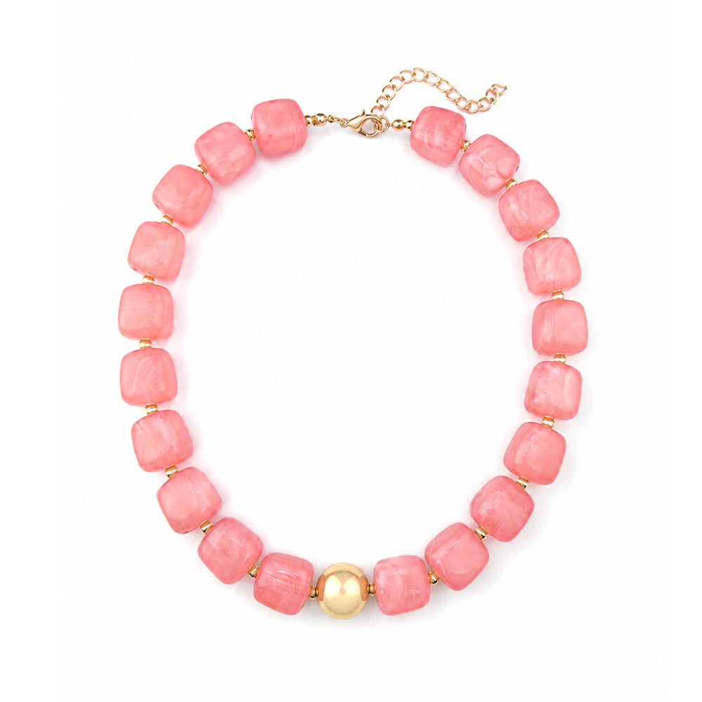 Wholesale Sweet Style Colorful Sugar Cube Acrylic Beaded Necklace Handmade Jewelry