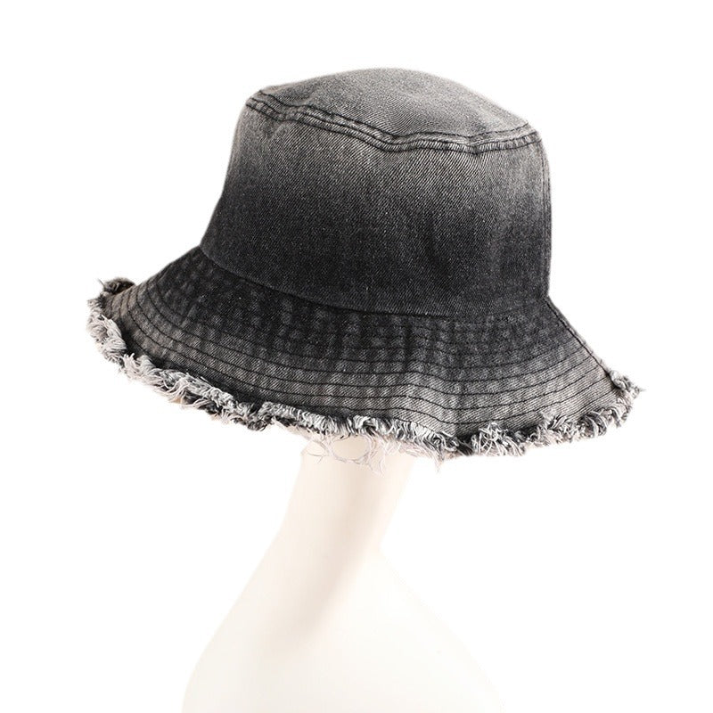 Wholesale rough edge gradient wash retro basin hat sunscreen sunshade hat bucket hat