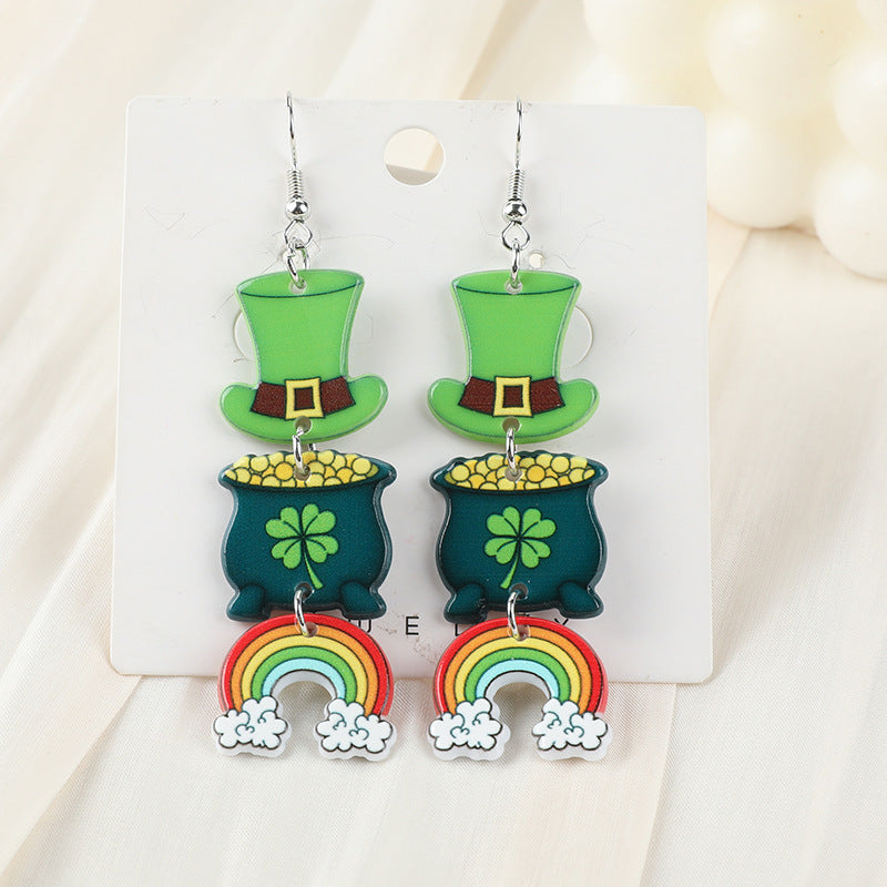 Wholesale Double Sided Acrylic St. Patrick's Day Green Hat Earrings