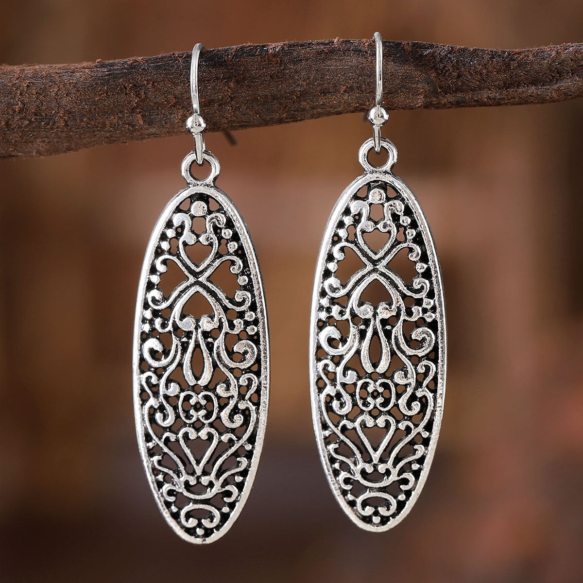 Wholesale  retro national style geometric hollow carved earrings