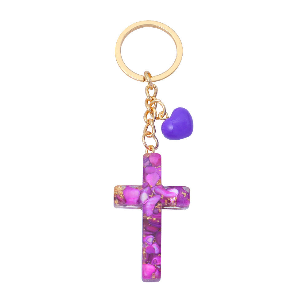 Wholesale Trendy Resin Cross Keychain with Glitter Filled Pendant,  Fashion Accessory for Girls