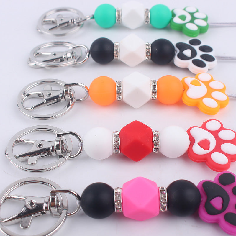 Wholesale Cartoon Dog Paw Silicone Bead Hanging Rope Keychain ACC-KC-GuangTian023