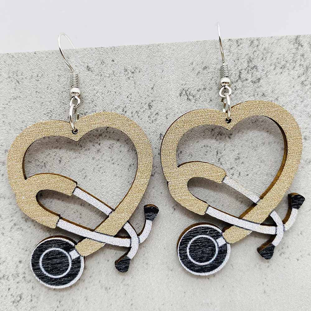 Wholesale  Nurse Day earrings Doctor Nurse Medical color earpiece wooden earrings