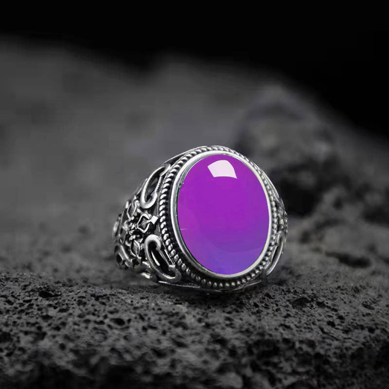 Wholesale  Retro Style Geke Heart Black Onyx Punk Adjustable  Ring