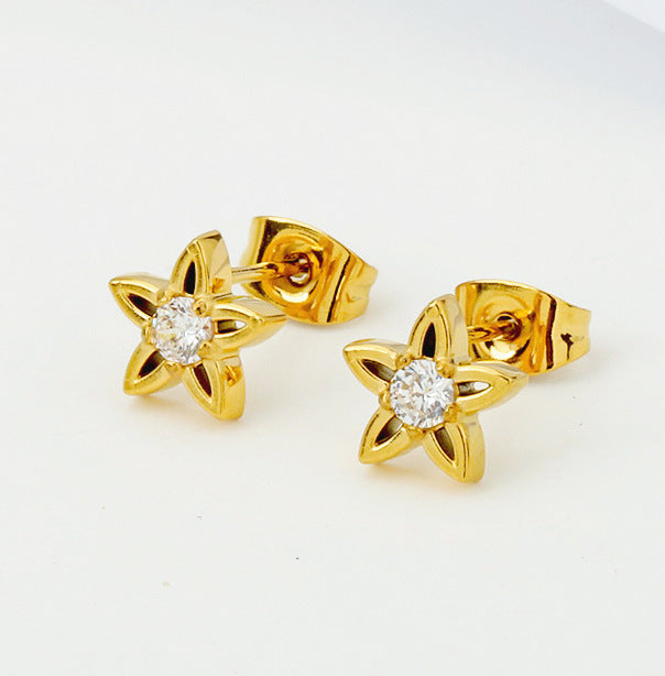 Wholesale Stainless steel heart-shaped butterfly flower zircon man-made pearl earrings