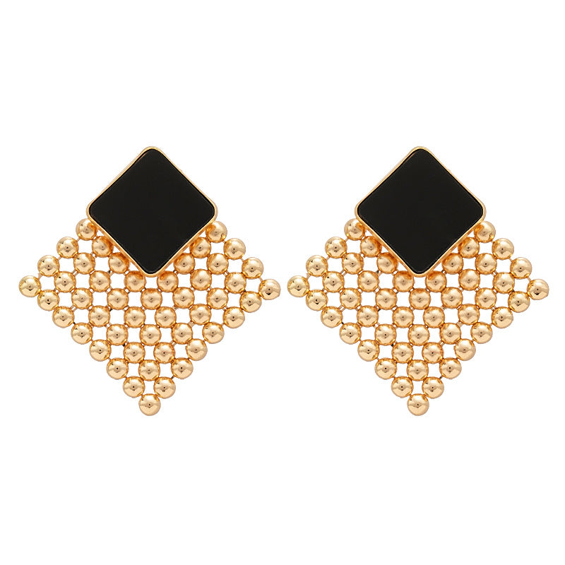 Wholesale  heavy metal woven diamond silver needle earrings