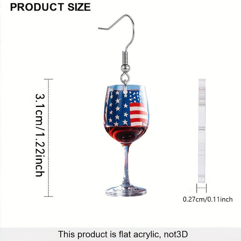 Wholesale Acrylic Earrings 2025 USA Flag Independence Day Acrylic Wine Glass Earrings