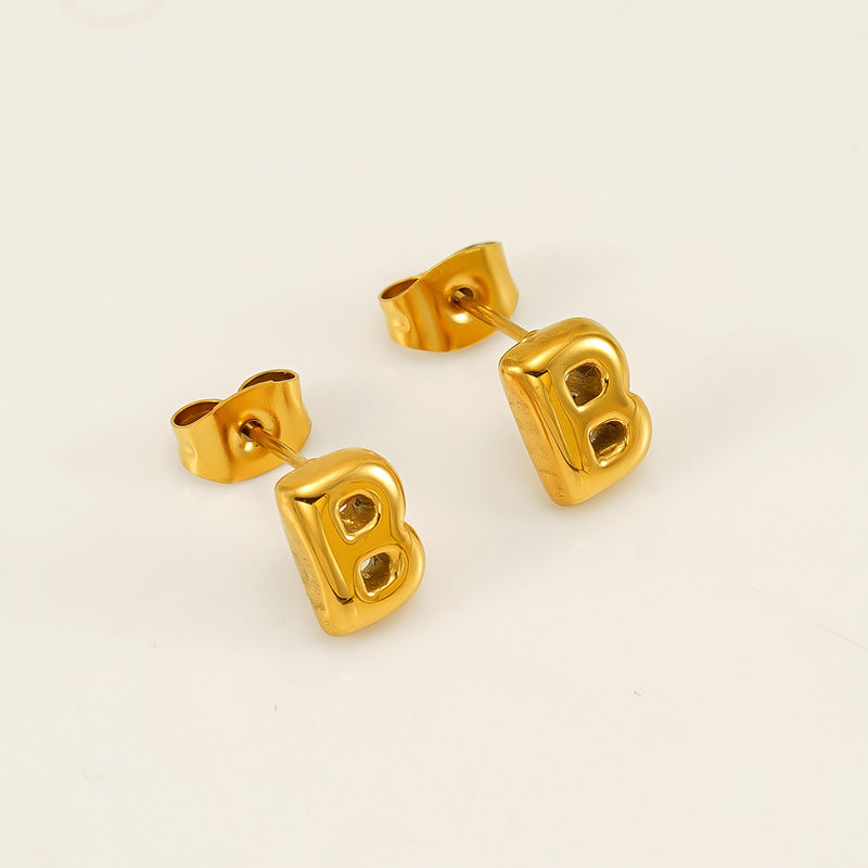 Wholesale 26 Letter Earrings Plated with 18K Gold Mini Letter Earrings Stainless Steel Earrings ACC-ES-ZhongYao008