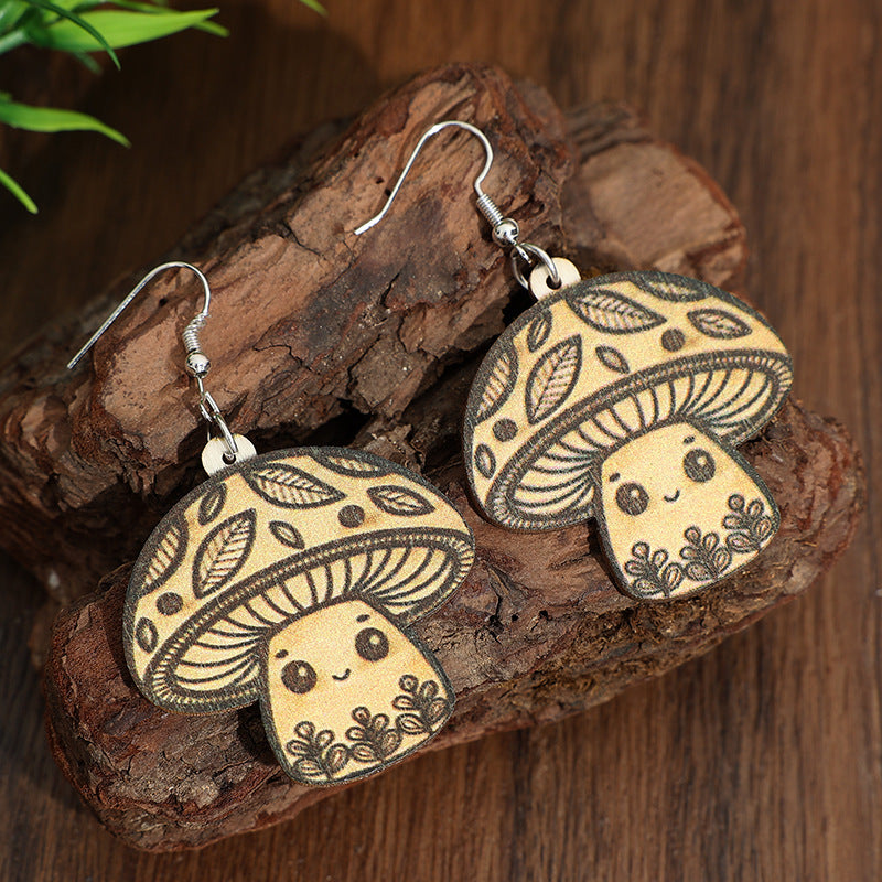 Wholesale Leopard Print Mushroom Wooden Earrings