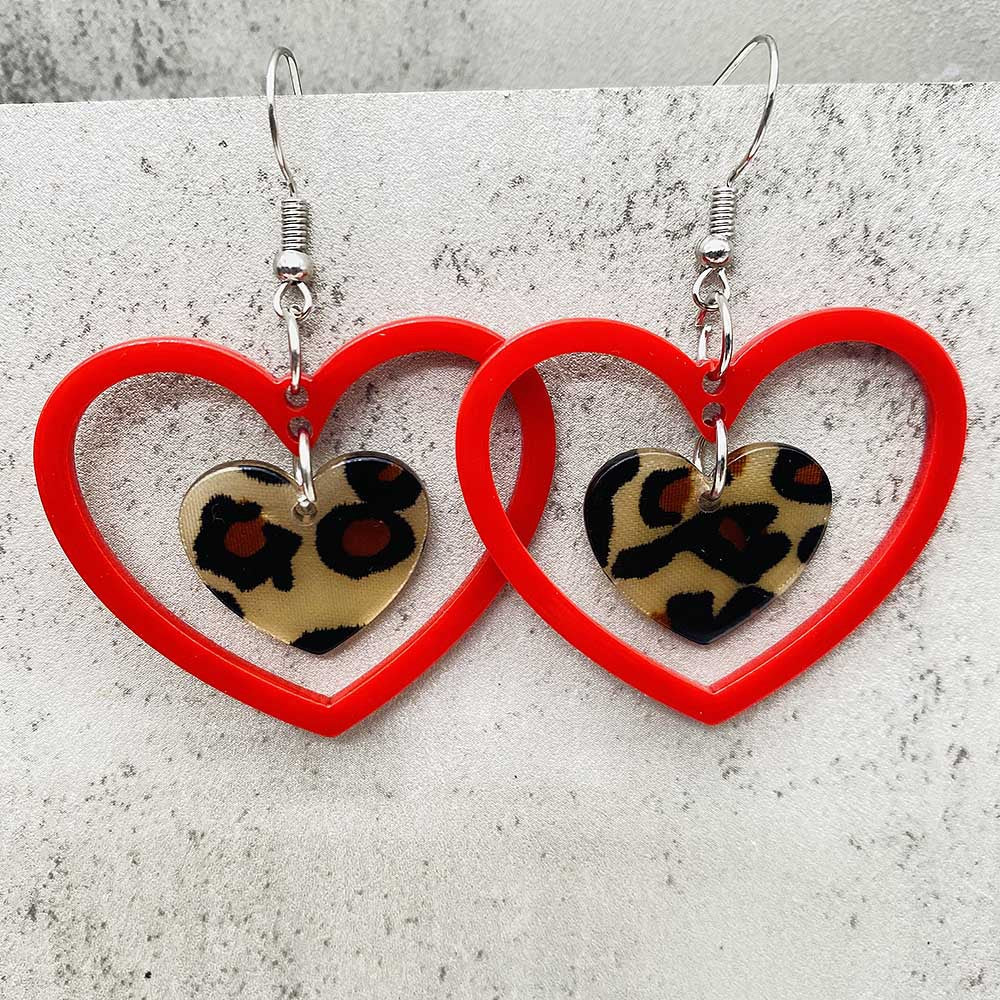 Wholesale Valentine's Day Leopard Heart Earrings