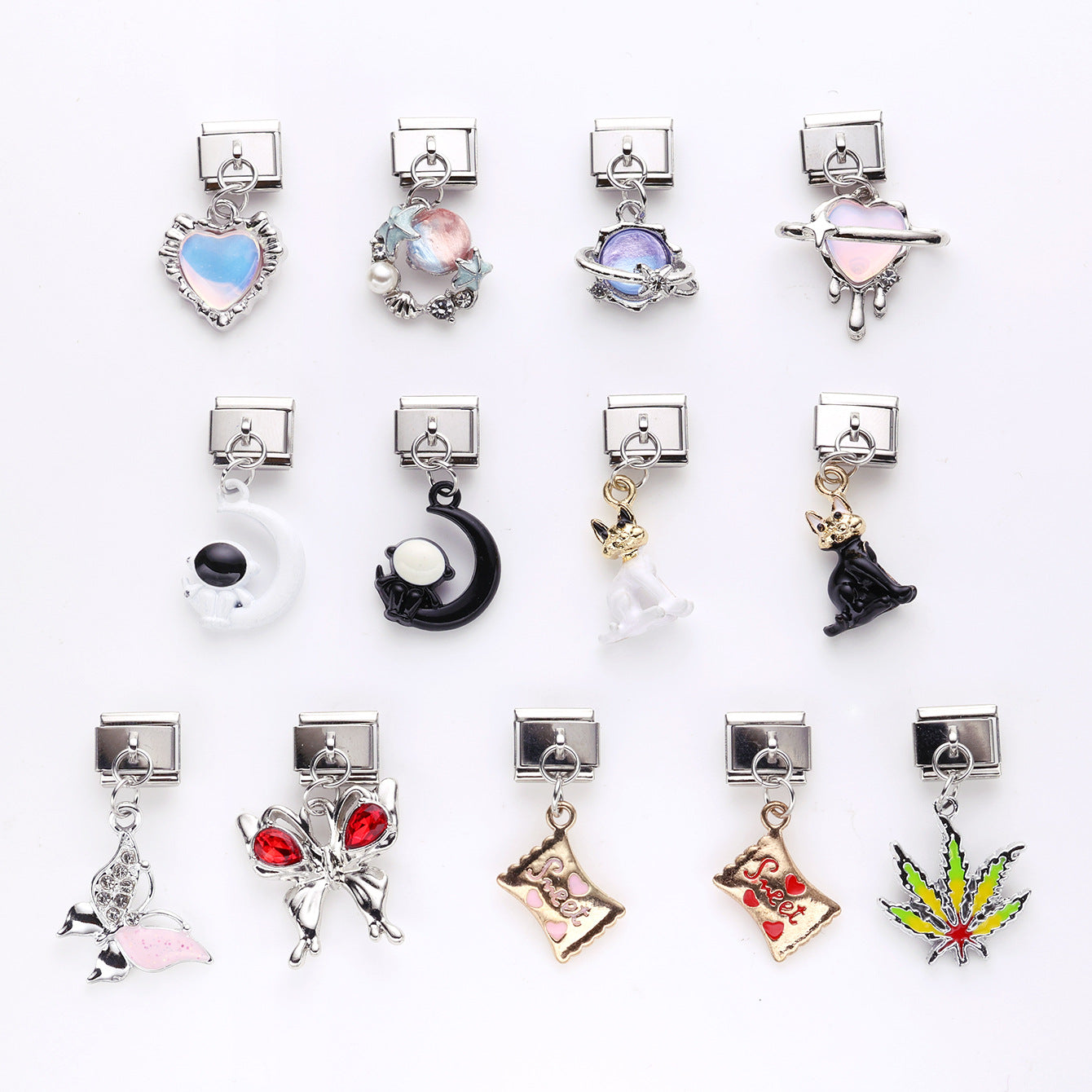 Wholesale 10pcs Love Butterfly Cat Pendant Italian Module DIY Stainless Steel Bracelet Accessories