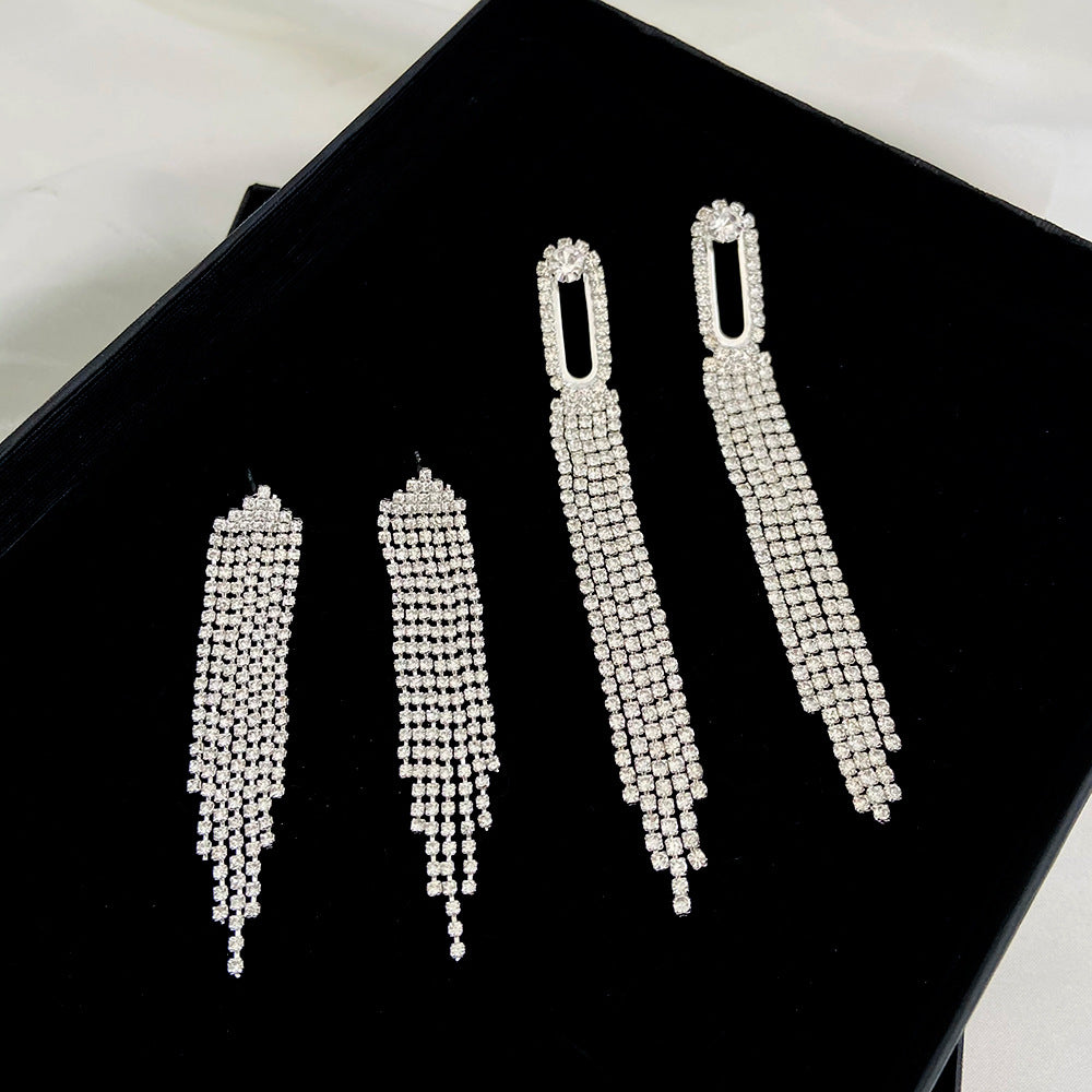 Wholesale Light Luxury Exaggerated Tassel Rhinestone Earrings ACC-ES-MY031