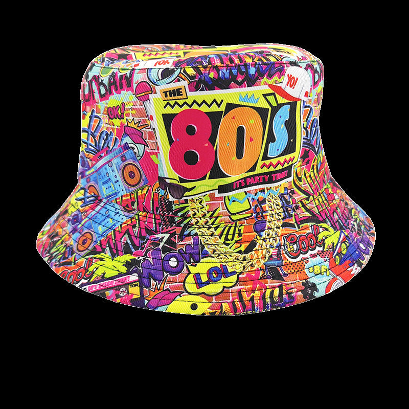 Wholesale Printed Cartoon Fisherman Hat,  Double-Sided Retro Sunshade,  Casual Outdoor Hat for Men Women