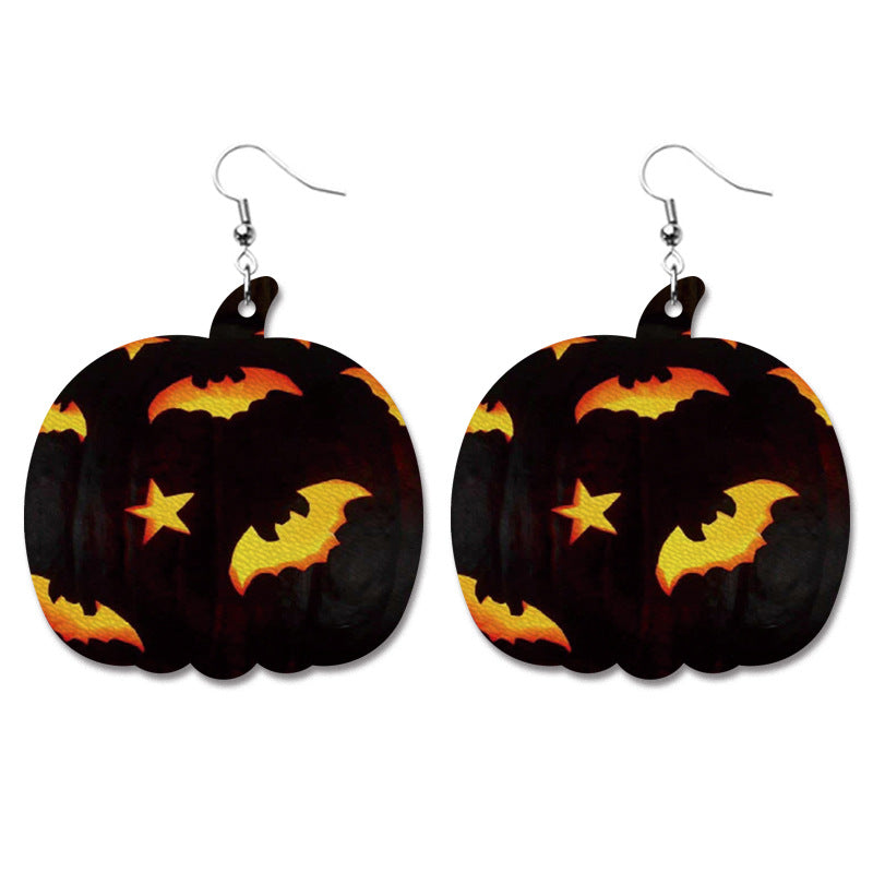 Wholesale Halloween Pumpkin Bat Alien Funny Heart Shape Leather Earrings ACC-ES-HY108