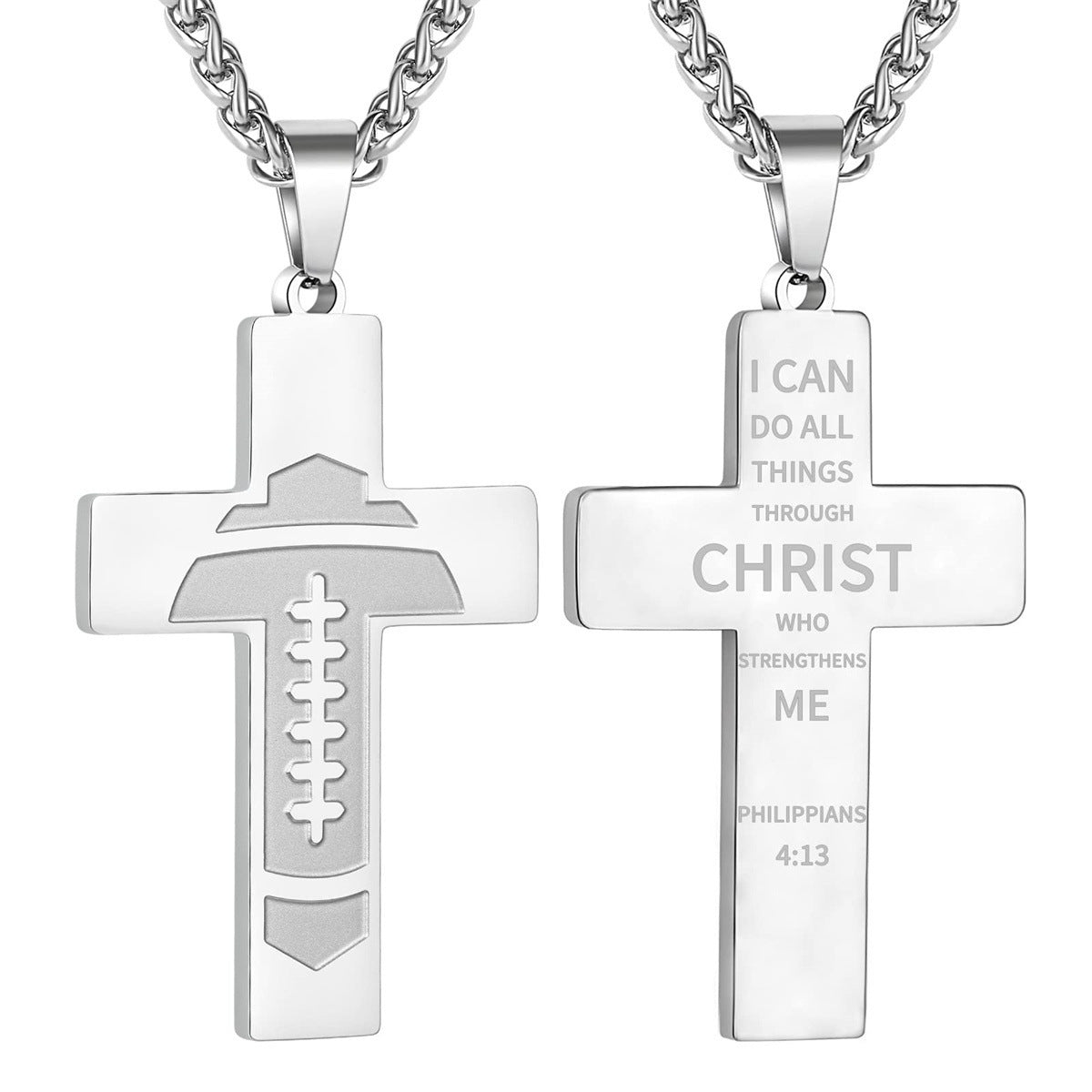 Wholesale American Football Stainless Steel Cross Bible Pendant Necklace