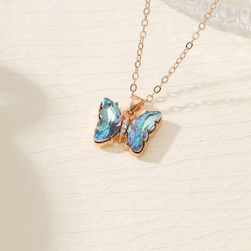 Wholesale Colorful Inlaid 3-piece Earrings Necklace Ring Butterfly Diamond Necklace ACC-RS-YunJin003