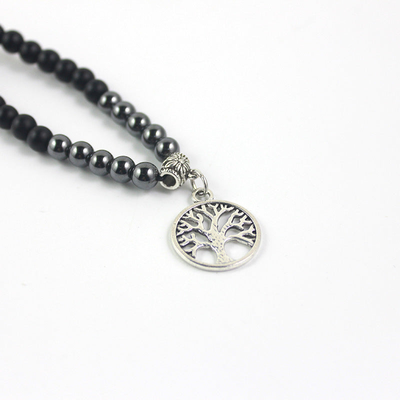 Wholesale  Agate 6mm Alloy Palm Pendant Necklace