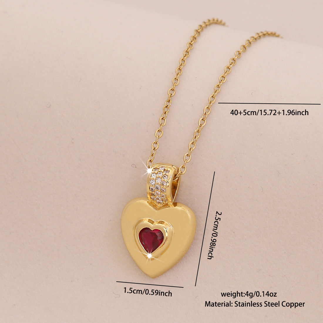 Wholesale Red Heart Light Luxury Stainless Steel Clavicle Necklace