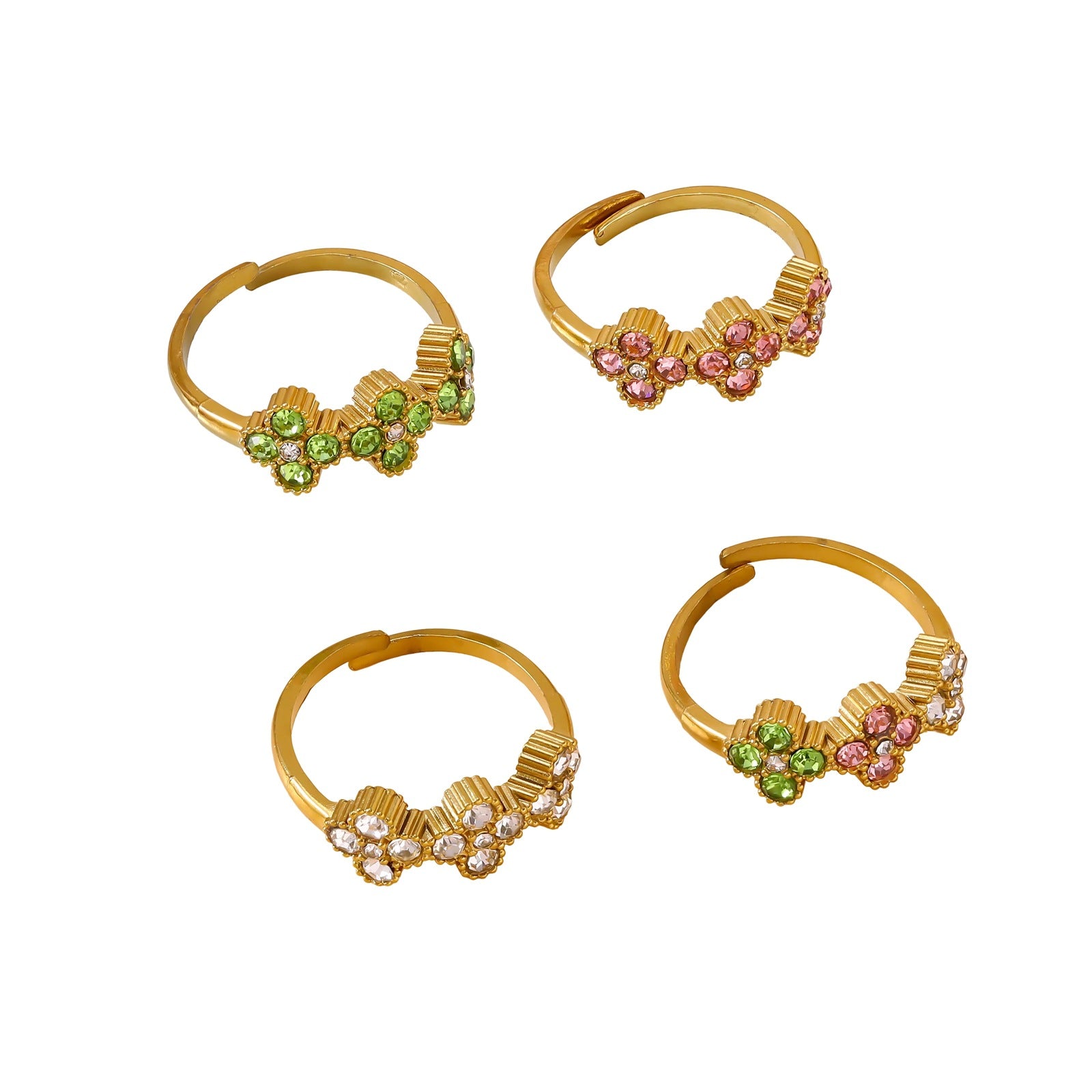 Wholesale Stainless Steel Adjustable Four Leaf Clover Ring Vintage Zircon Flower Design Stylish Everyday Wear For Women
