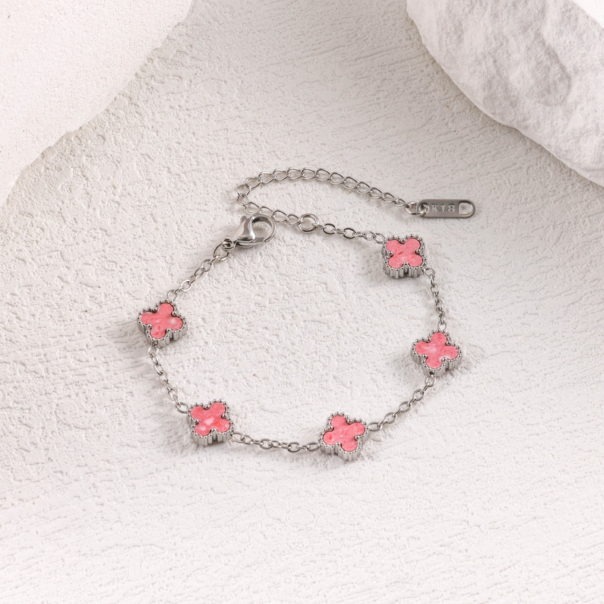 Wholesale Stainless Steel Four-Leaf Clover Bracelet with Mother-of-Pearl and Turquoise,  Trendy Jewelry Accessory for Women