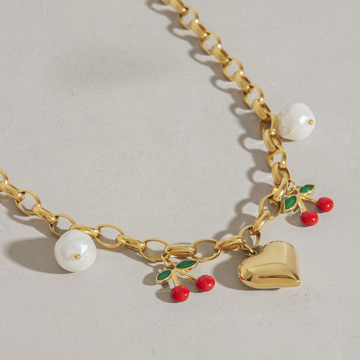 Wholesale 18K gold stainless steel love cherry oil accessories necklace