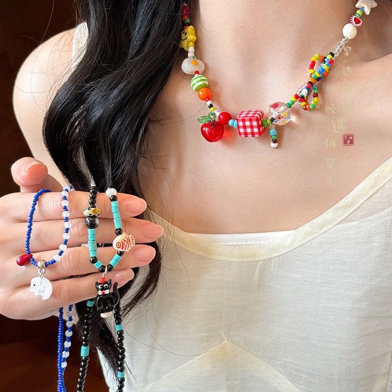 Wholesale Cartoon Elephant and Cat Beaded Necklace