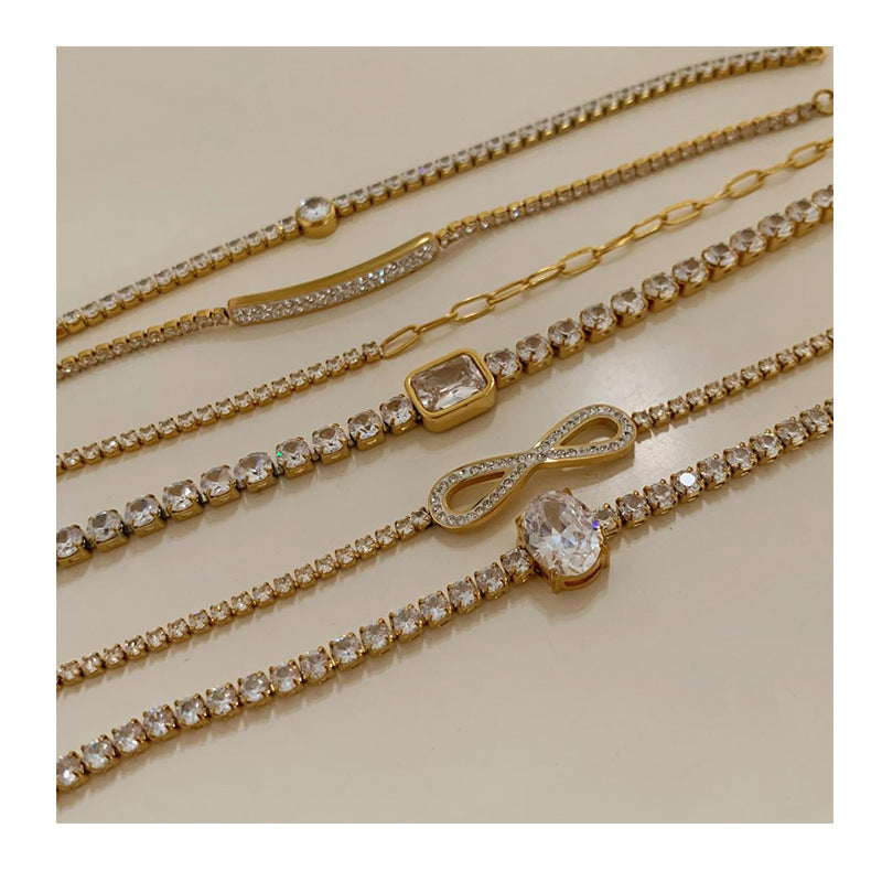 Wholesale Simple Style Stacked Bracelet Combination suit Stainless Steel Zircon Jewelry