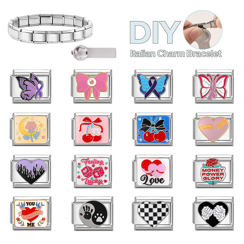 Wholesale 9mm Italian Charm Starter Bracelets DIY Butterfly Heart Stainless Steel Composable Bracelet
