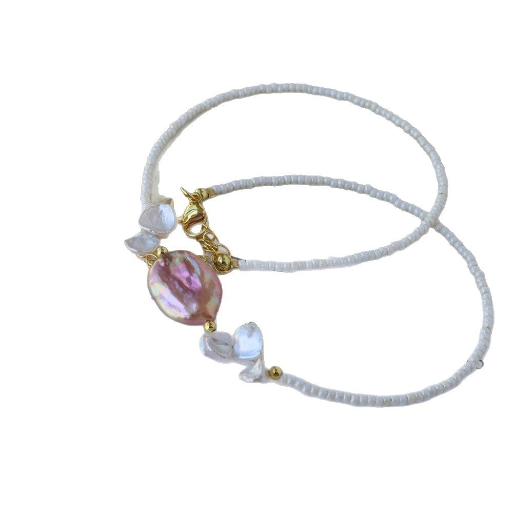 Wholesale Rice Beads Color Natural Stone Freshwater Pearl Handmade Beaded Clavicle Necklace