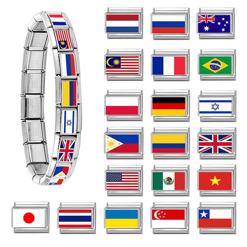 Wholesale 9mm Italian Charm Starter Bracelets DIY Flag Series Stainless Steel Composable Bracelet