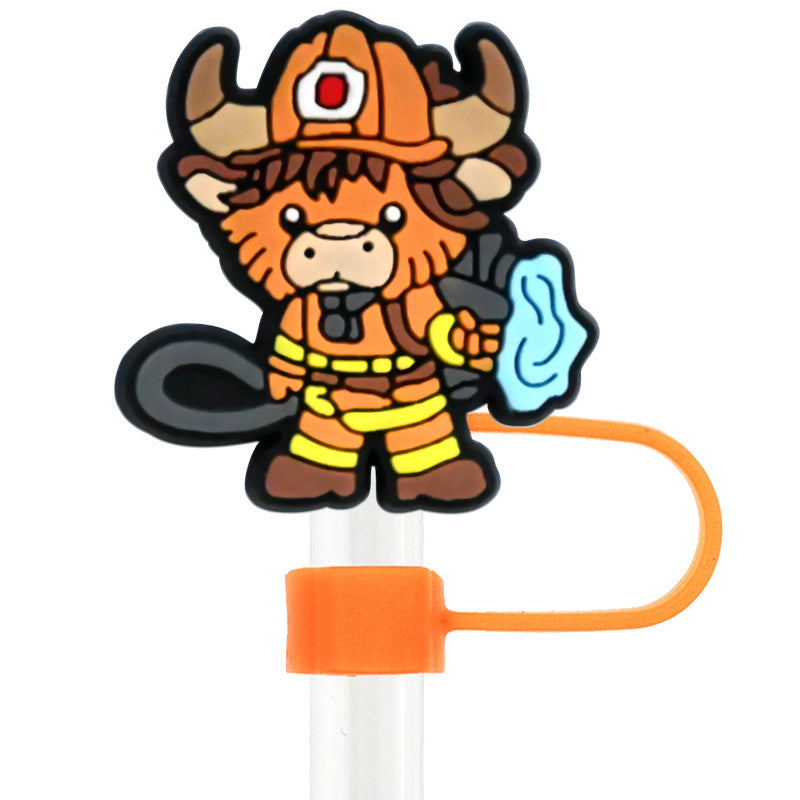 Wholesale Random 100pcs Cartoon West Highland Cattle 10mm Straw Tube Cap ACC-SCR-RYY064