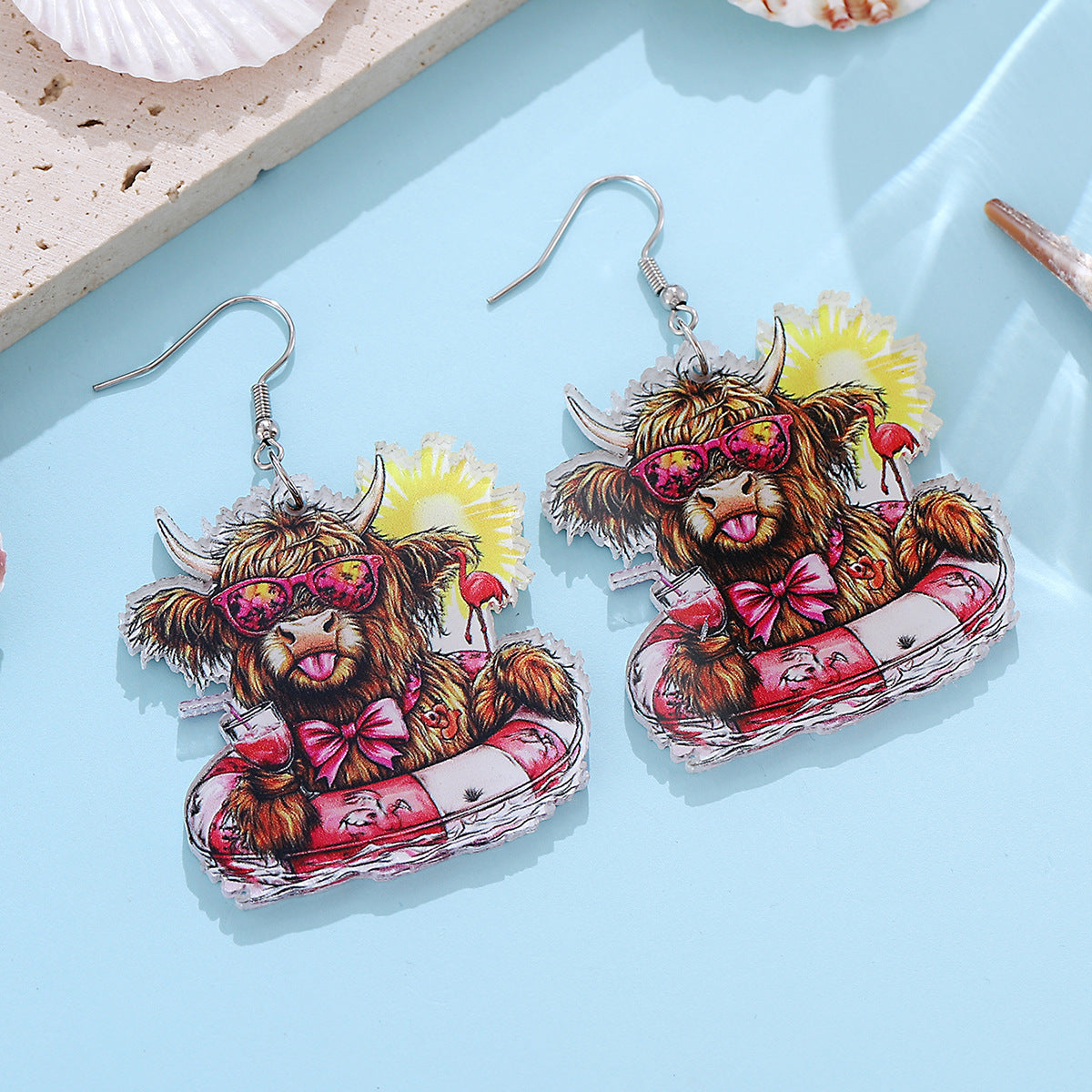 Wholesale  Holiday Style Western Style Swimming Ring Alpine Cow Sunglasses  Acrylic  Earrings