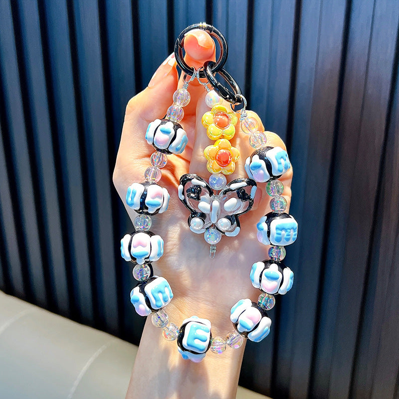 Wholesale cute cartoon butterfly hand-painted beads wristlet keychain