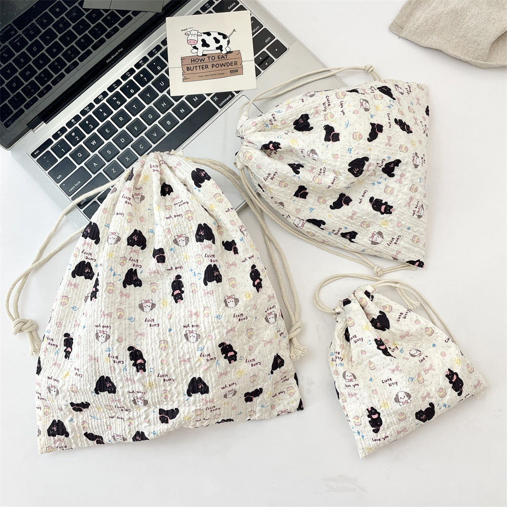 Wholesale Trendy Cartoon Embossed Drawstring Makeup Pouch Small Polyester Cosmetic Storage Bag Dustproof Portable Organizer Fashion Accessory