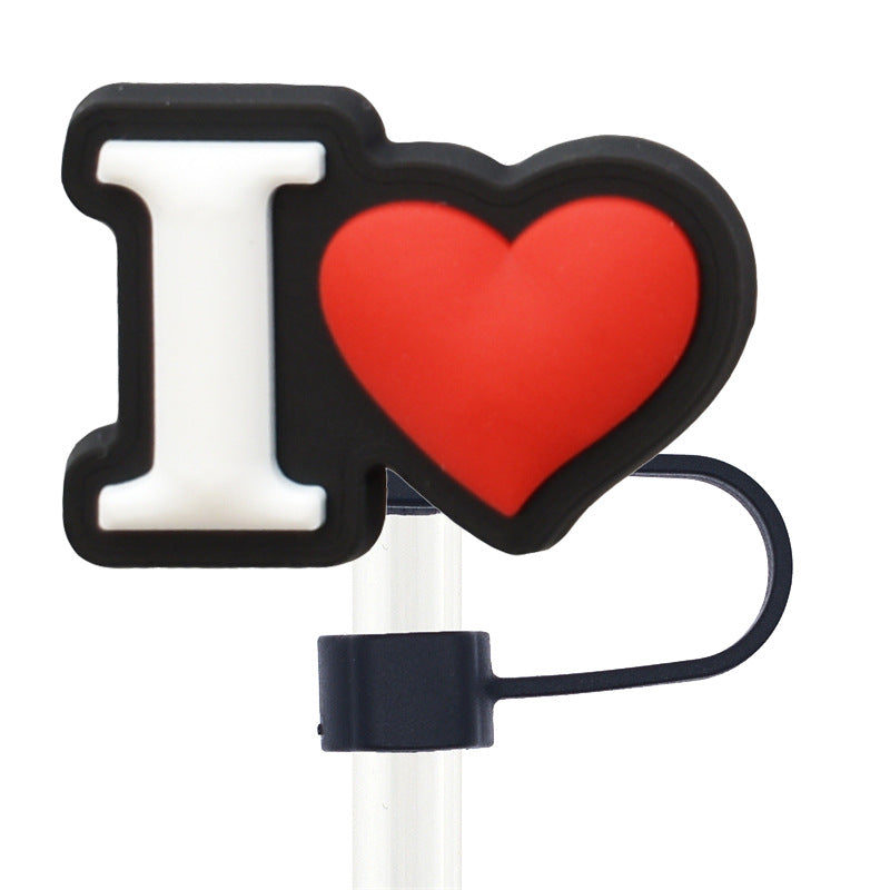 Wholesale Random 100pcs 10mm Straw Tube Cap Valentine's Day Love PVC Soft Rubber Straw Plugs ACC-SCR-RYY016