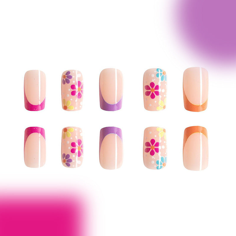 Wholesale 24 Pieces/box Colorful Flower Manicure Press-on Nails Kits ACC-NS-GuaiXL001