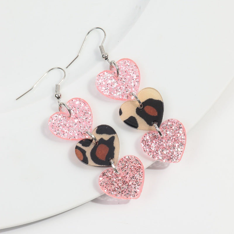 Wholesale  Valentine's Day Love Stitching Multi-layer Peach Acrylic  Earrings