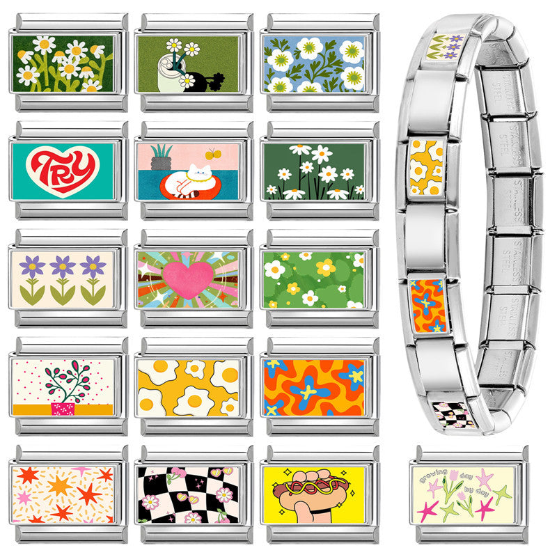Wholesale Green Floral Heart Animal DIY Modular Bracelet Stainless Steel Electroplated Fashion Accessory