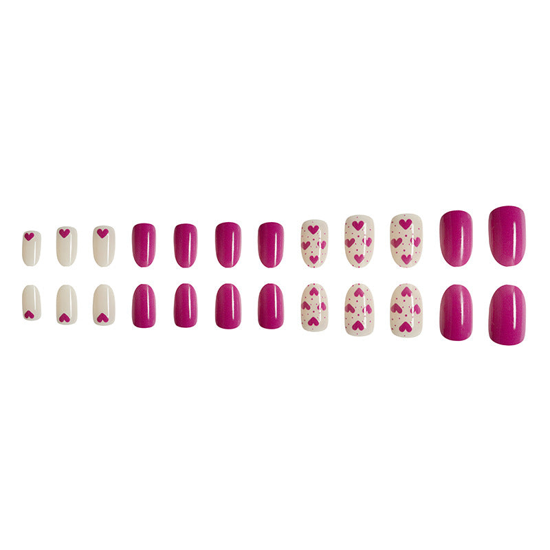 Wholesale 24 Pieces/box Valentine's Day Short Glossy Oval Rose Red Heart Manicure Press-on Nails Kits Nail Stickers ACC-NS-GuaiXL057