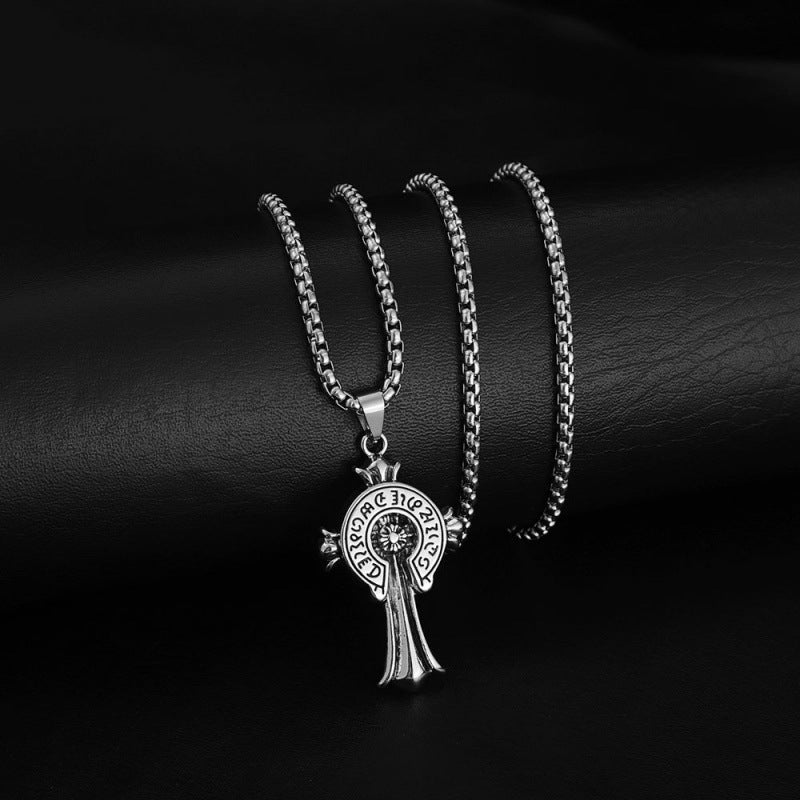 Wholesale Titanium Steel Retro Heart Cross Pendant Necklace Unisex Electroplated Ball Chain Trendy Jewelry Accessory For Resale