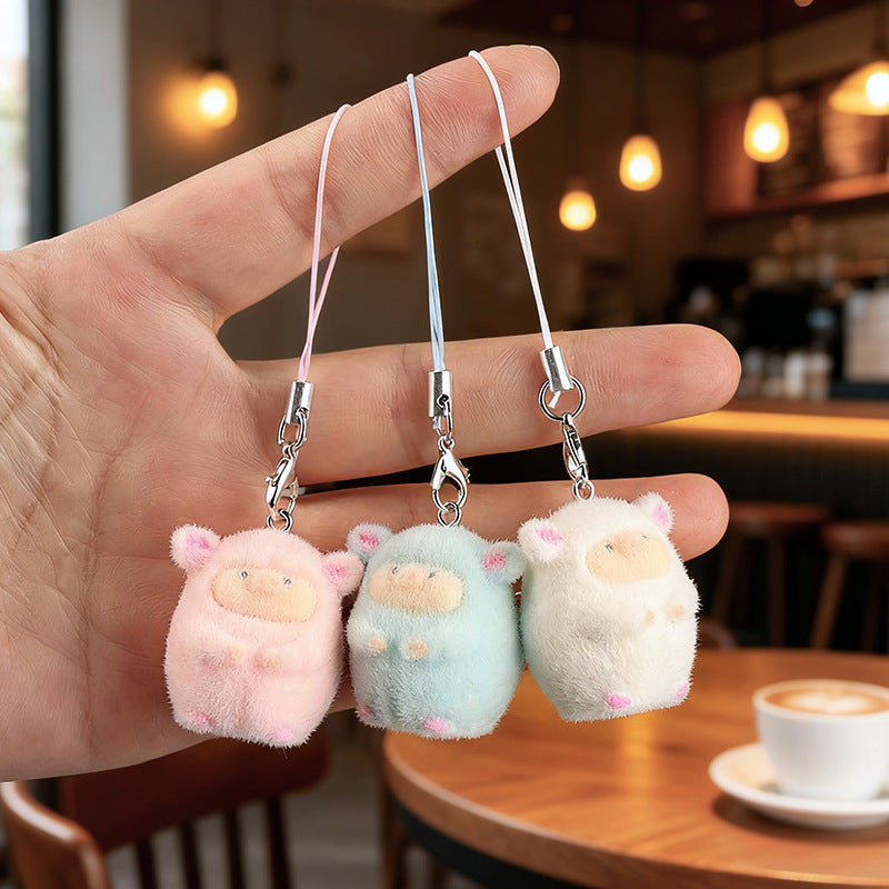Wholesale Resin flocked 3D cartoon cute pig pendant keychain