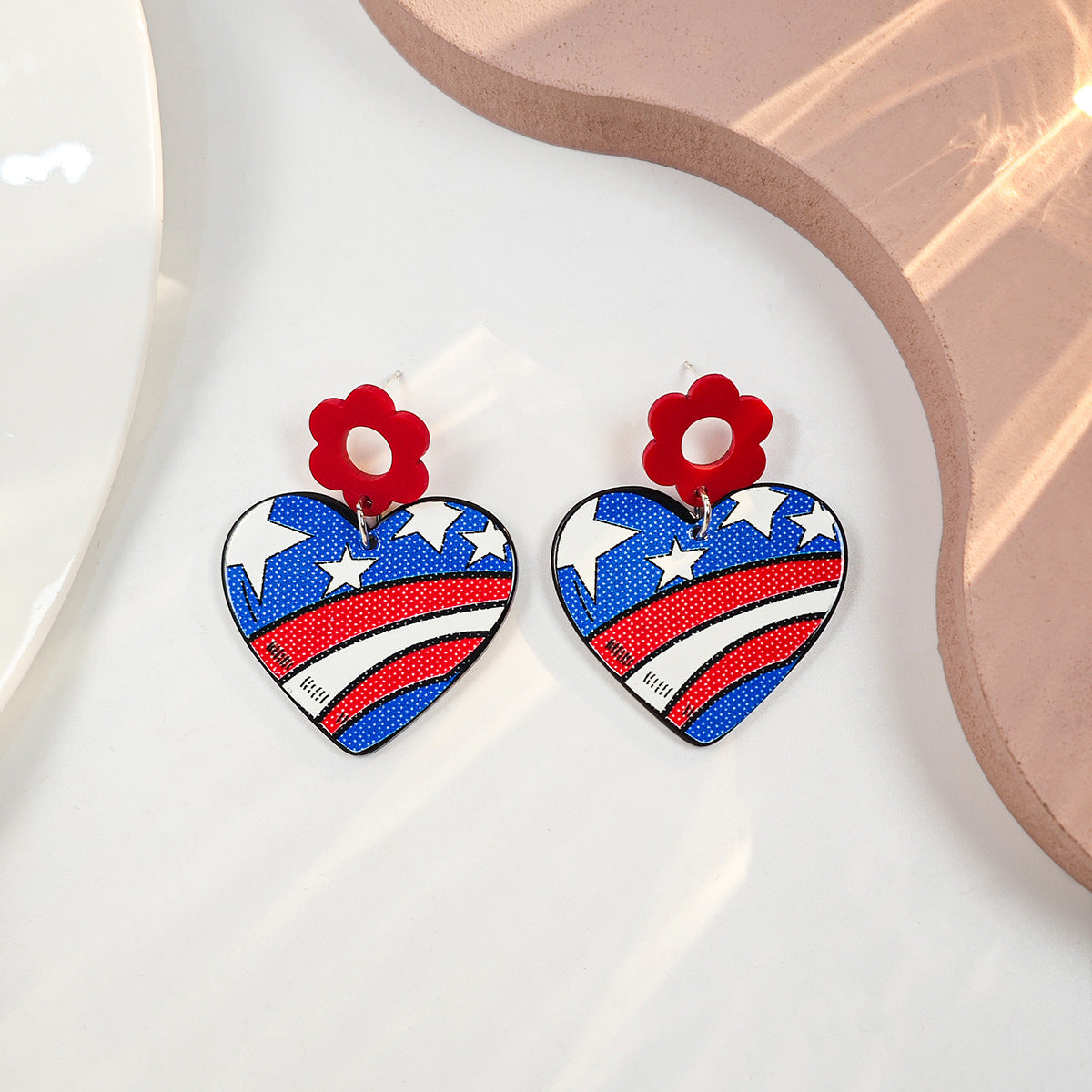 Wholesale Vintage Heart Flowers Independence Day Acrylic Earrings ACC-ES-HeMing008