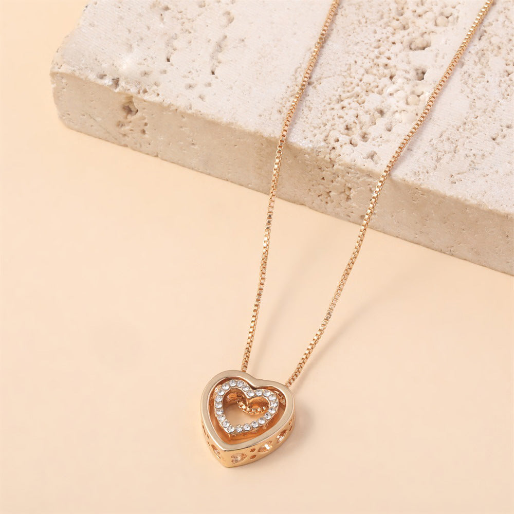 Wholesale  micro-inlaid love crystal alloy cute double heart pendant necklace