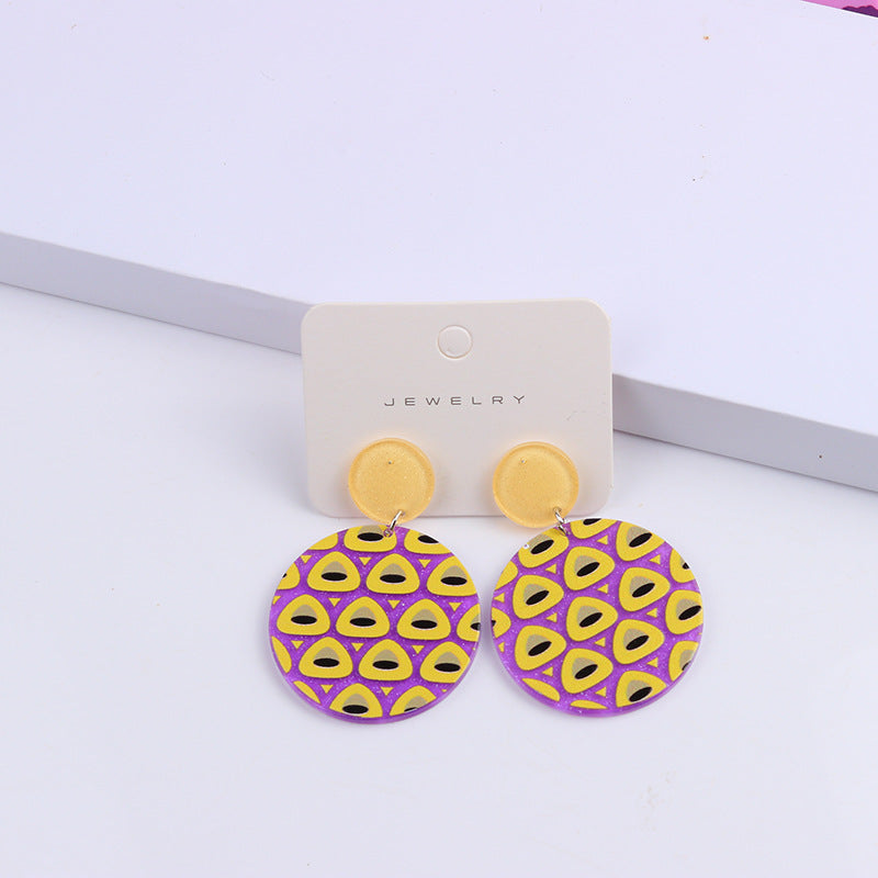 Wholesale color block acrylic printed embossed earrings