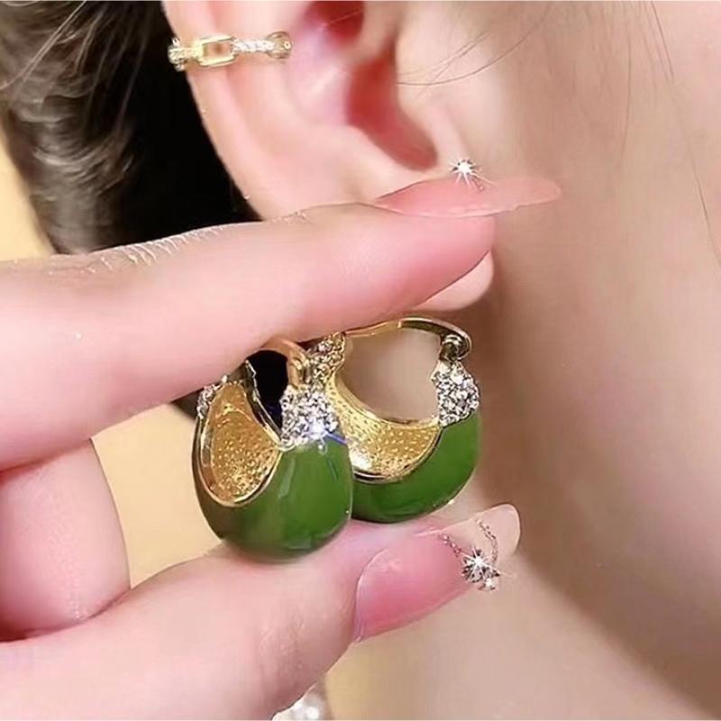 Wholesale s925 silver needle Green drop glaze earrings