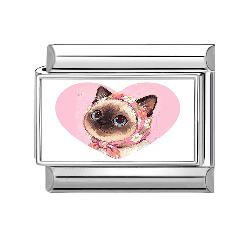 Wholesale Stainless Steel Cat Love Pattern DIY Charm Bracelet Accessories for Jewelry Making