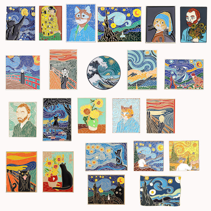 Wholesale Oil Painting Series Brooch Set Starry Sky Sunflower ACC-BCH-QiHe003